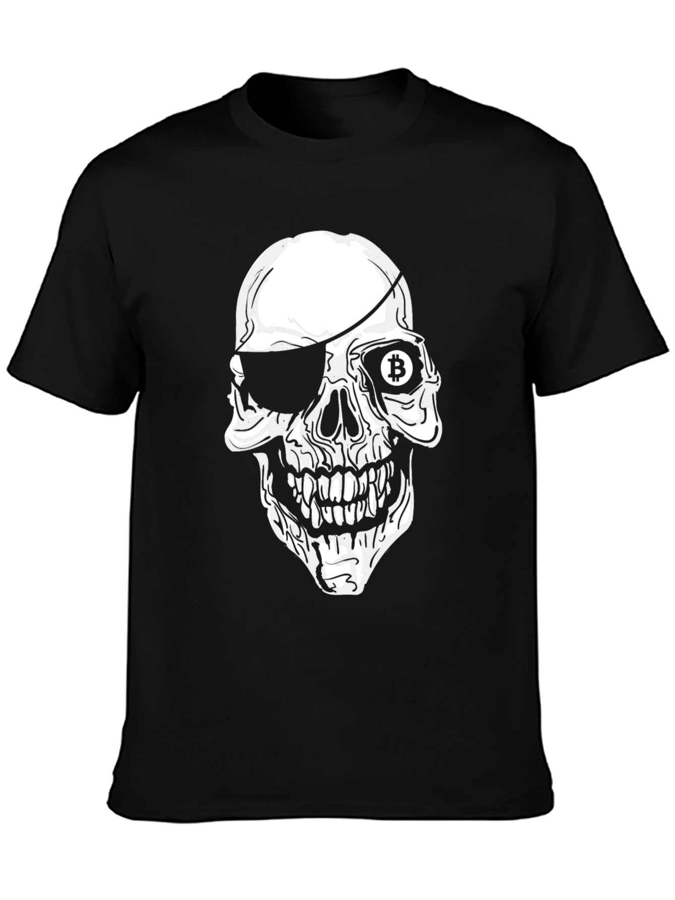 Bitcoin Pirate Skull Graphic Black T-Shirt