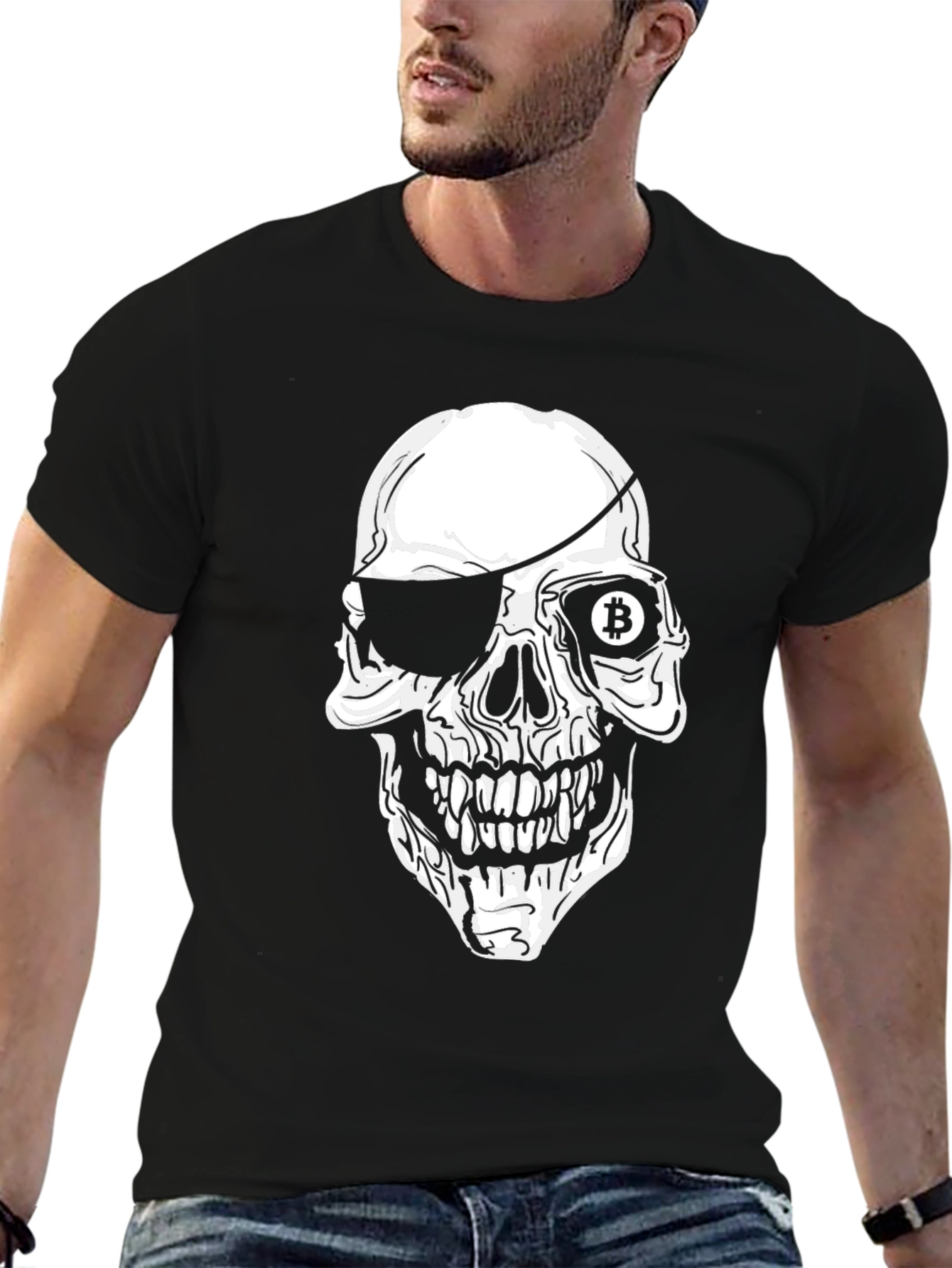 Bitcoin Pirate Skull Graphic Black T-Shirt