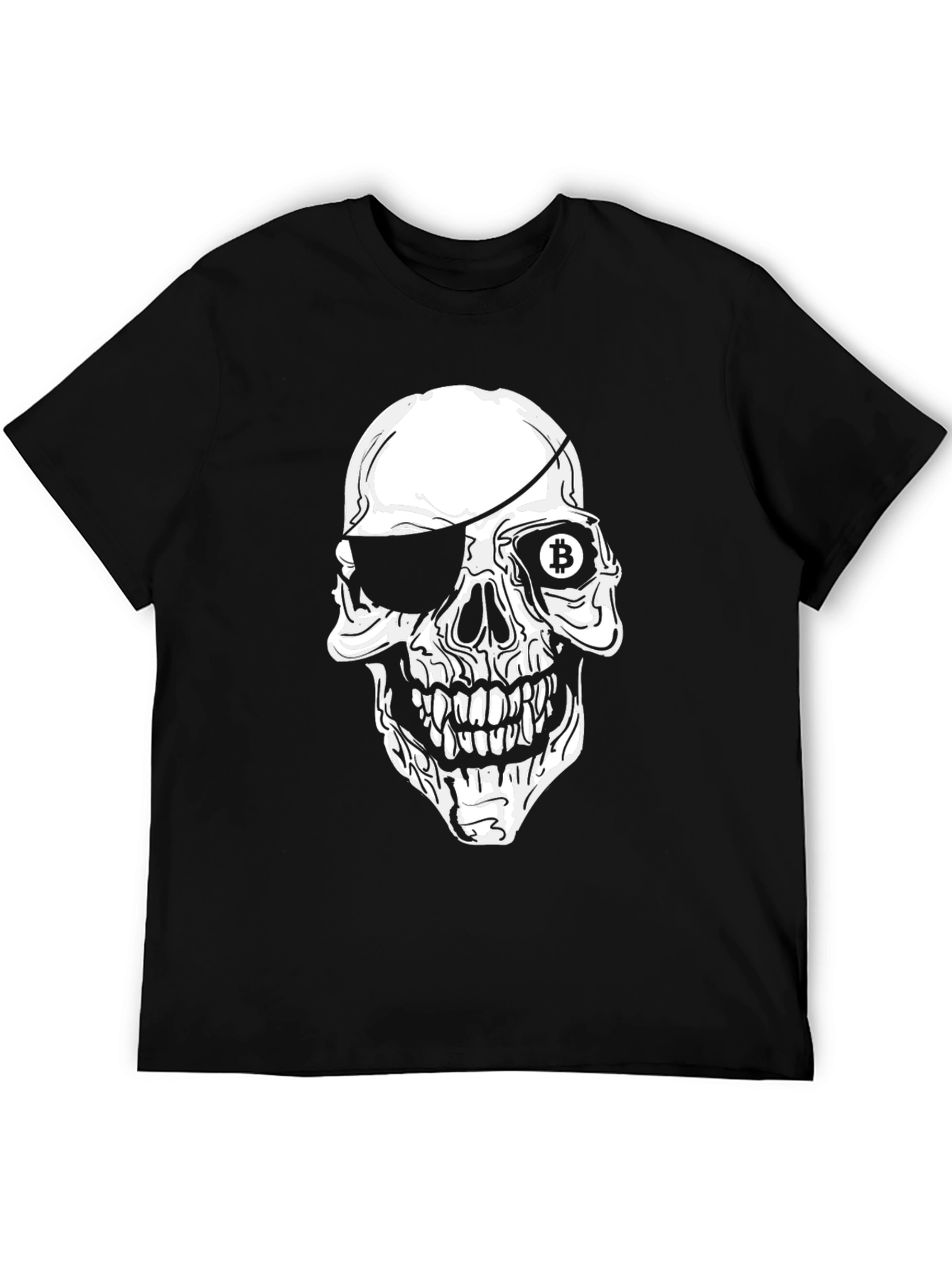 Bitcoin Pirate Skull Graphic Black T-Shirt