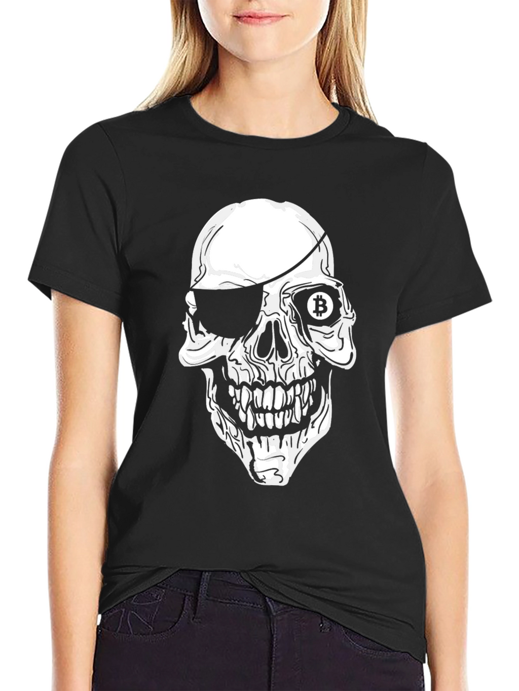 Bitcoin Pirate Skull Graphic Black T-Shirt