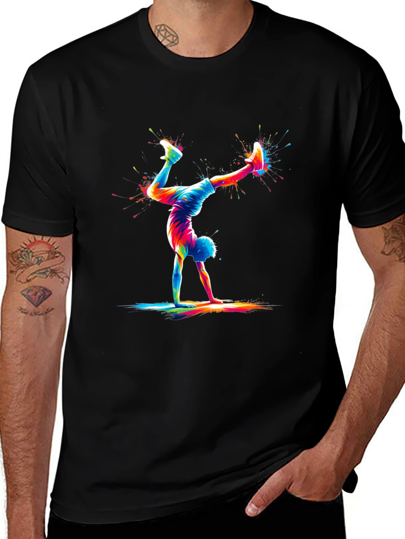 Colorful Handstand T-Shirt: Artistic Graphic Tee for Sport Lovers