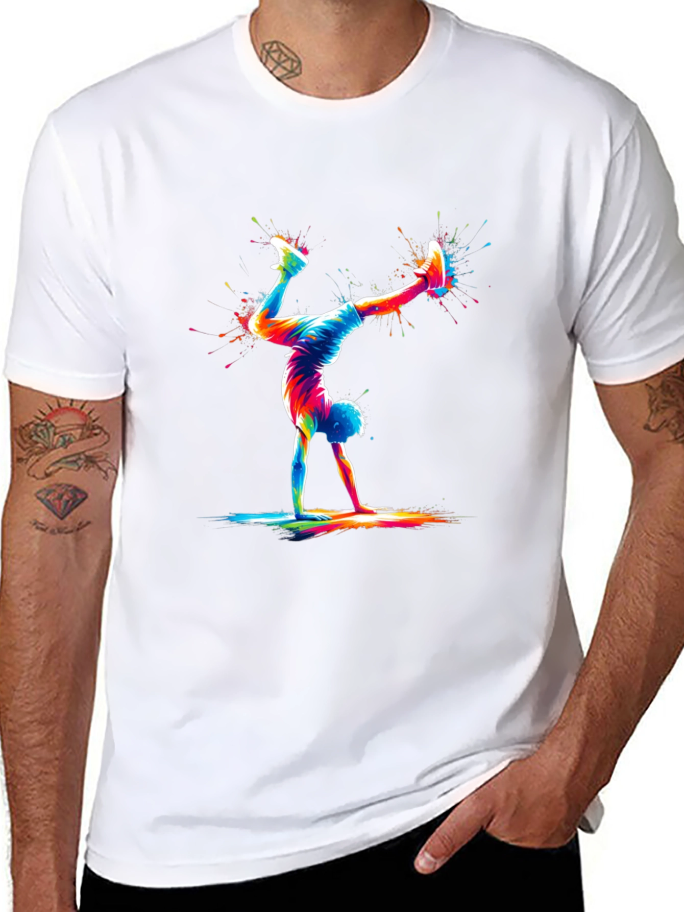 Colorful Handstand T-Shirt: Artistic Graphic Tee for Sport Lovers