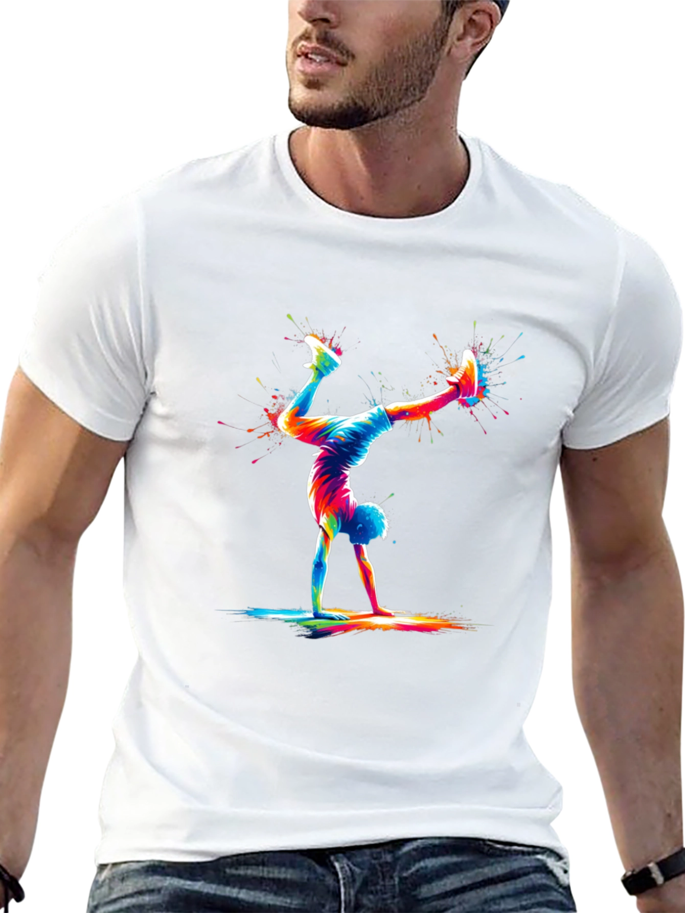 Colorful Handstand T-Shirt: Artistic Graphic Tee for Sport Lovers