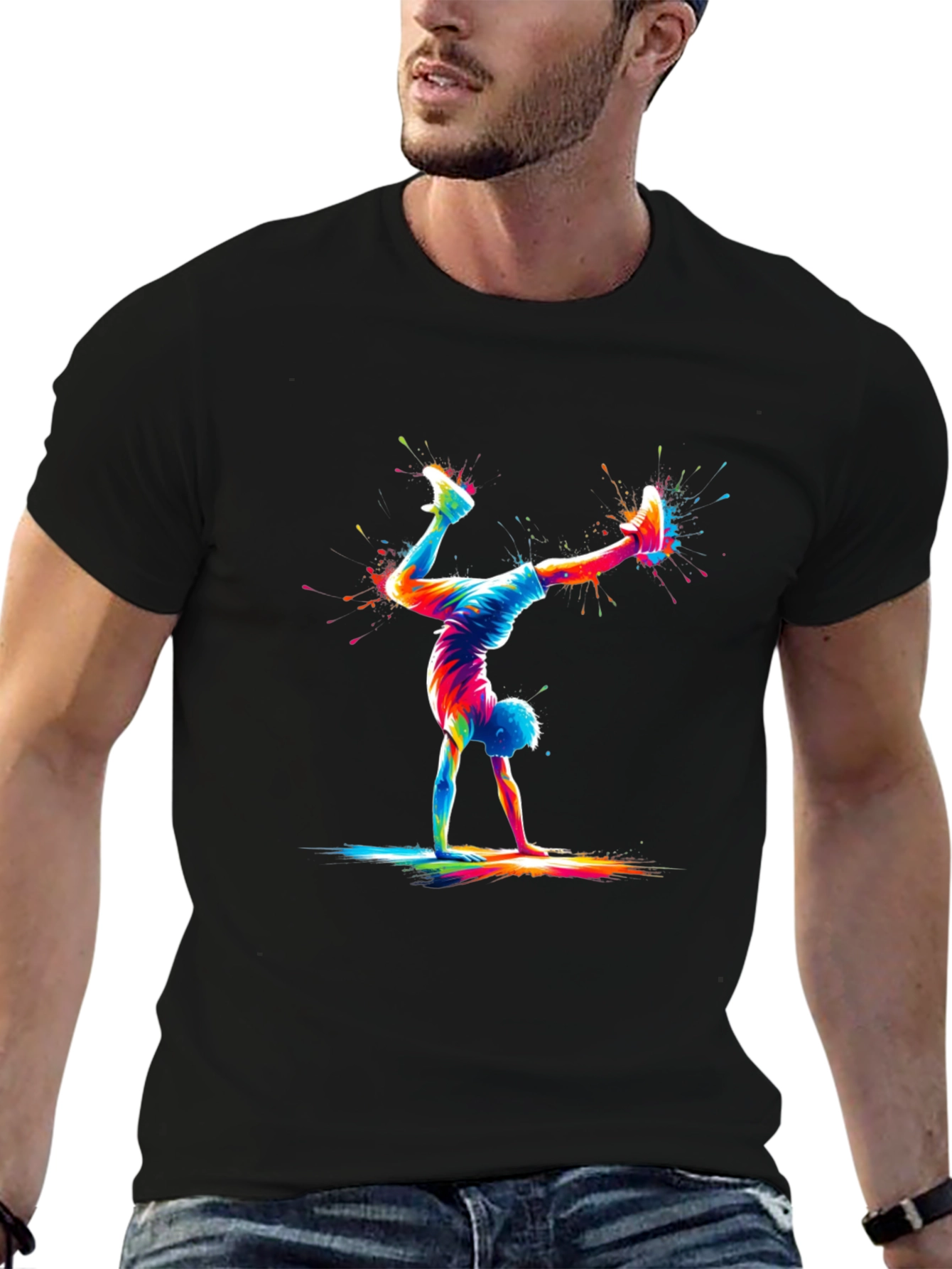 Colorful Handstand T-Shirt: Artistic Graphic Tee for Sport Lovers