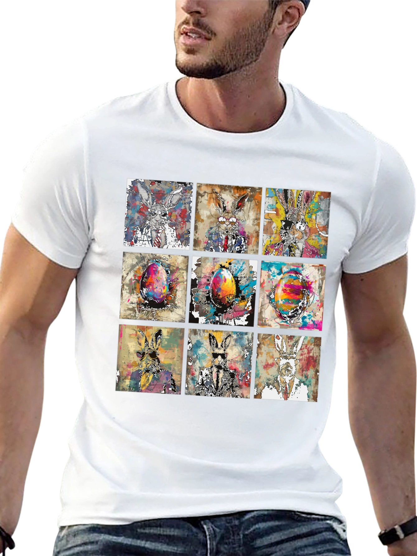 Easter Bunny Grid T-Shirt - Quirky & Stylish