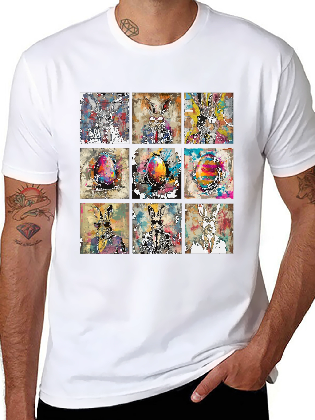 Easter Bunny Grid T-Shirt - Quirky & Stylish