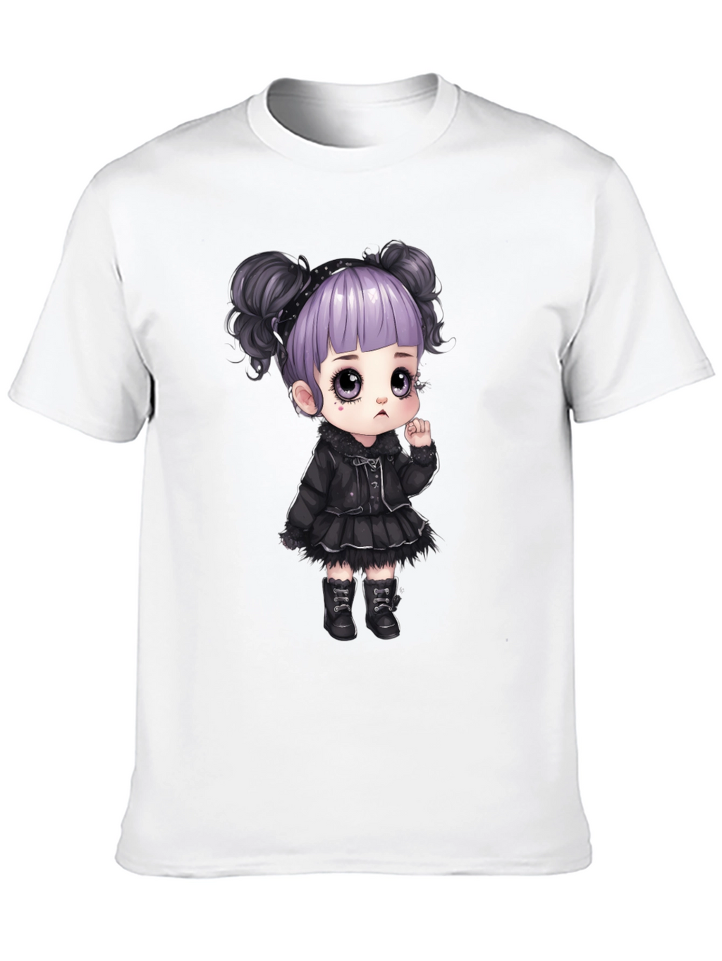 Goth Girl Cartoon Graphic Tee - Black