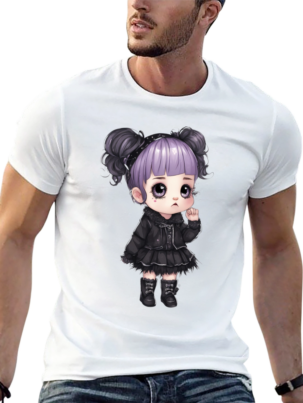Goth Girl Cartoon Graphic Tee - Black