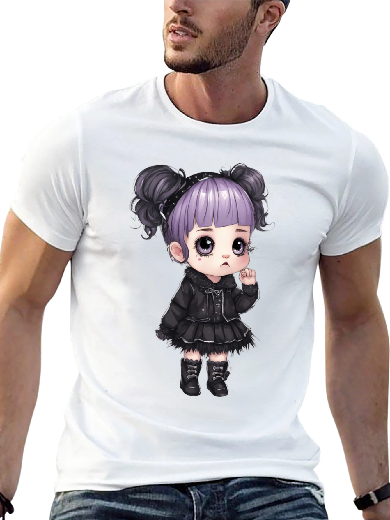 Goth Girl Cartoon Graphic Tee - Black