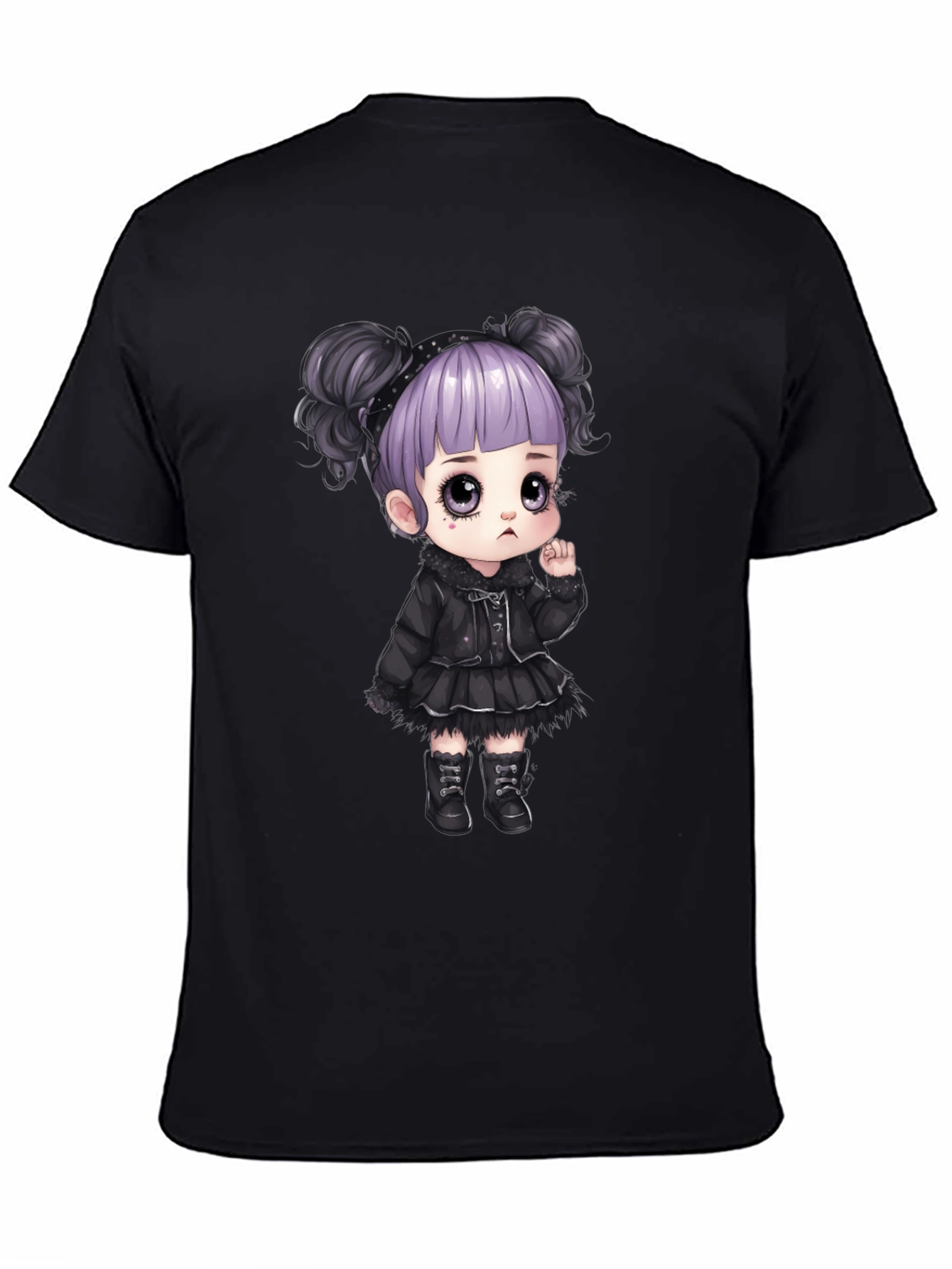 Goth Girl Cartoon Graphic Tee - Black