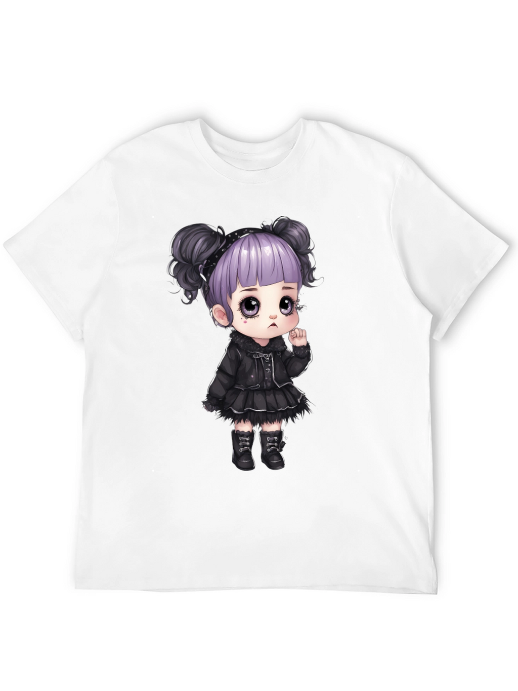 Goth Girl Cartoon Graphic Tee - Black