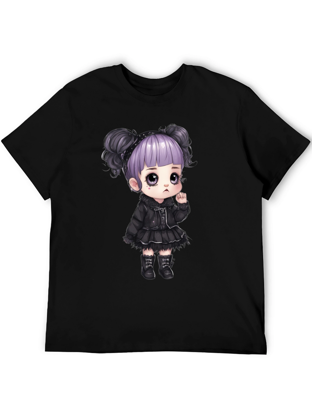 Goth Girl Cartoon Graphic Tee - Black