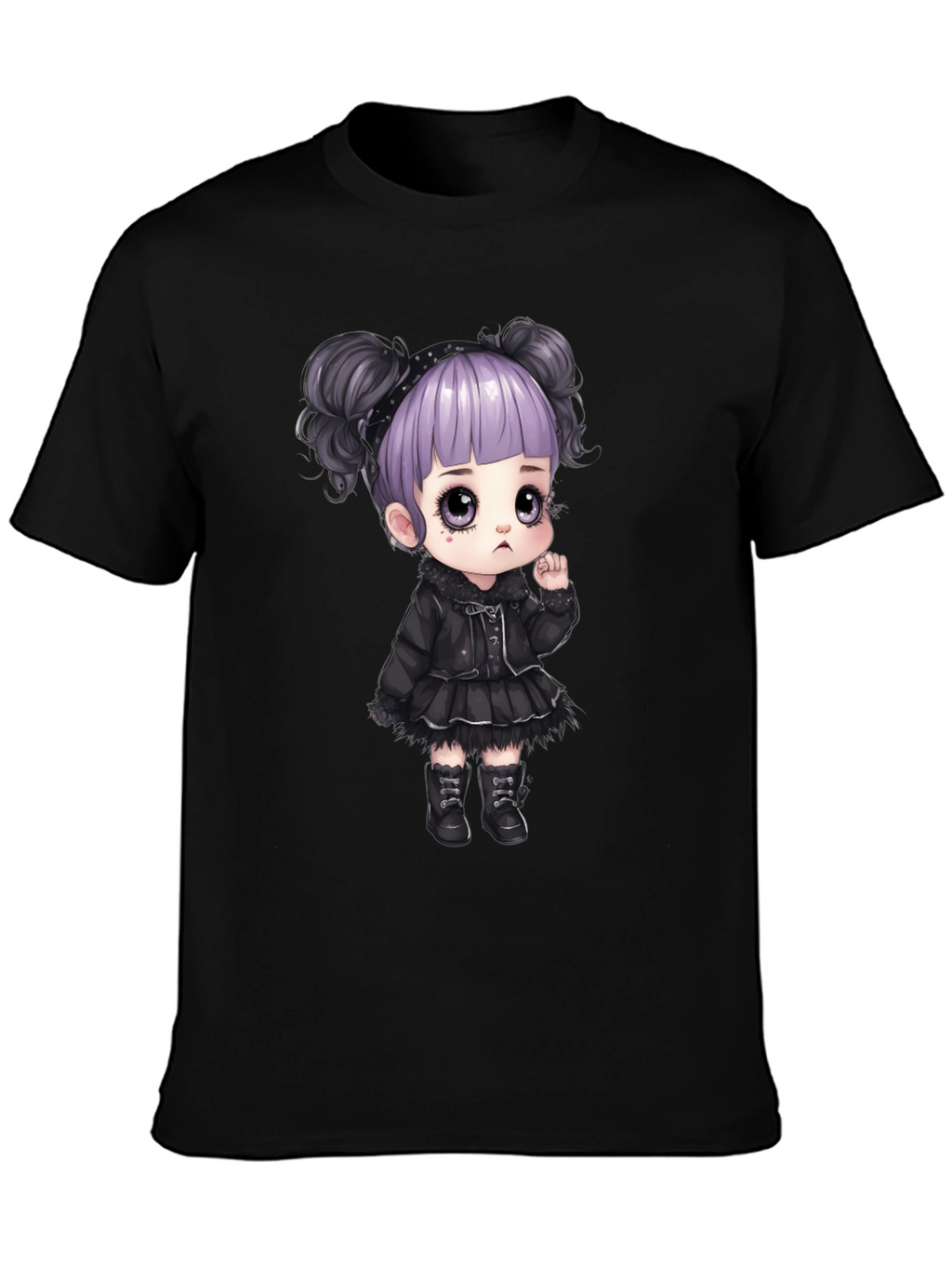 Goth Girl Cartoon Graphic Tee - Black