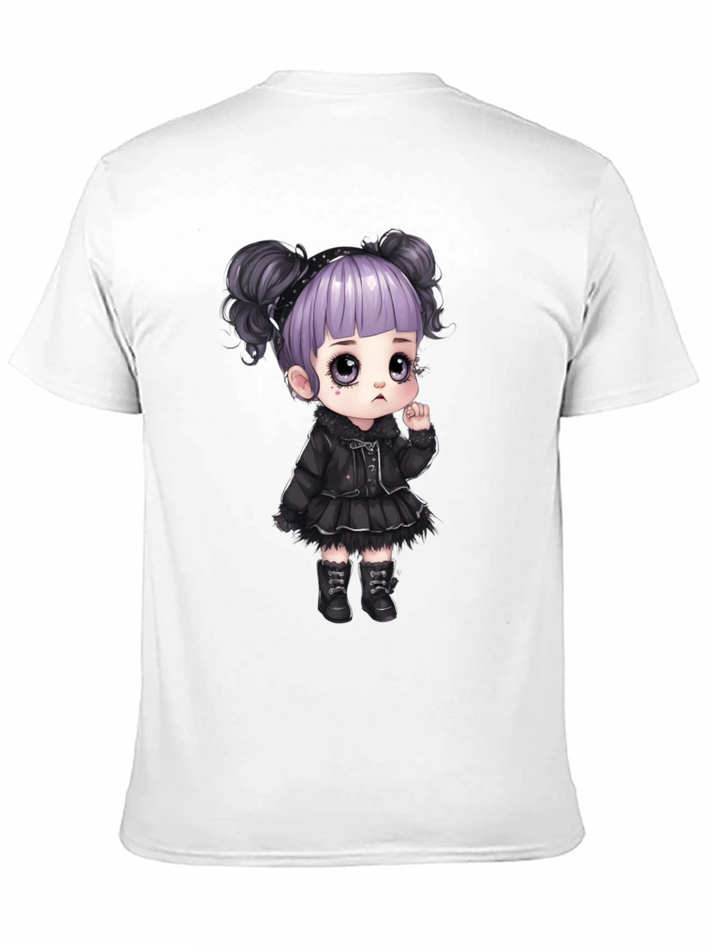 Goth Girl Cartoon Graphic Tee - Black