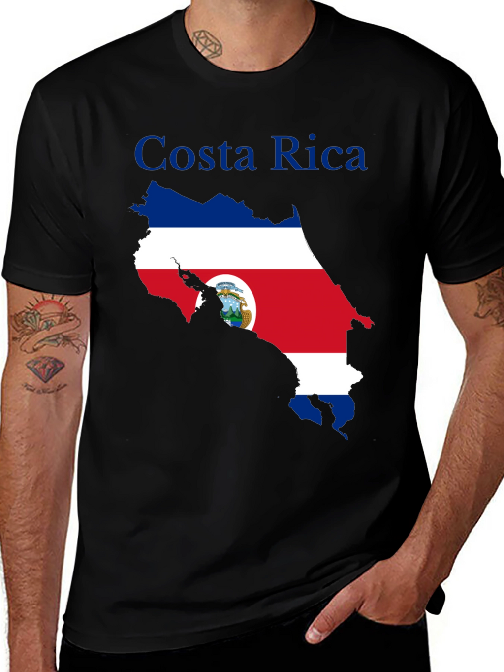 Costa Rica Flag Map Black T-Shirt