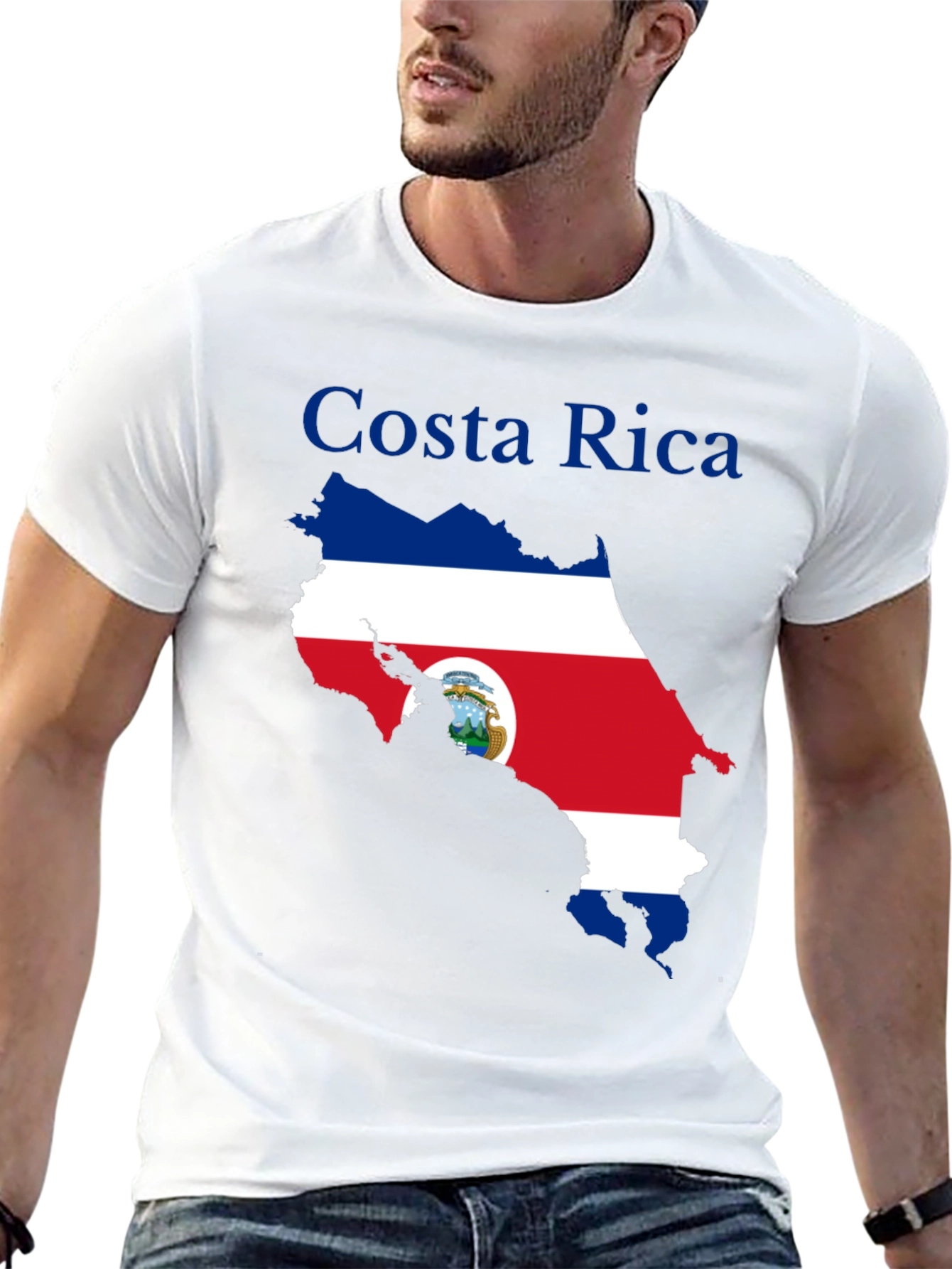 Costa Rica Flag Map Black T-Shirt
