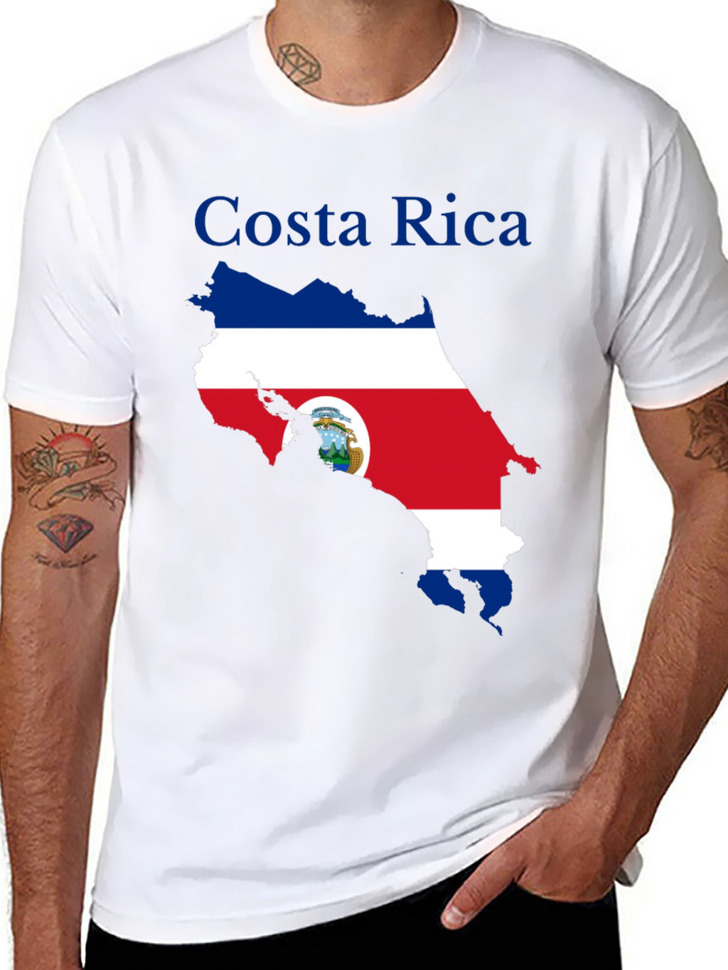 Costa Rica Flag Map Black T-Shirt