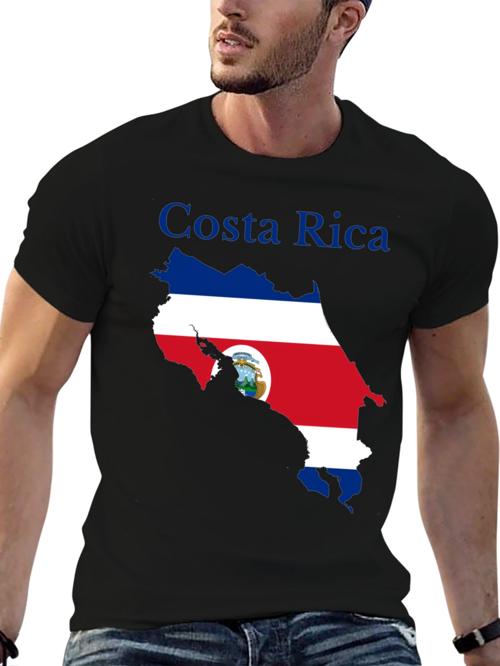 Costa Rica Flag Map Black T-Shirt