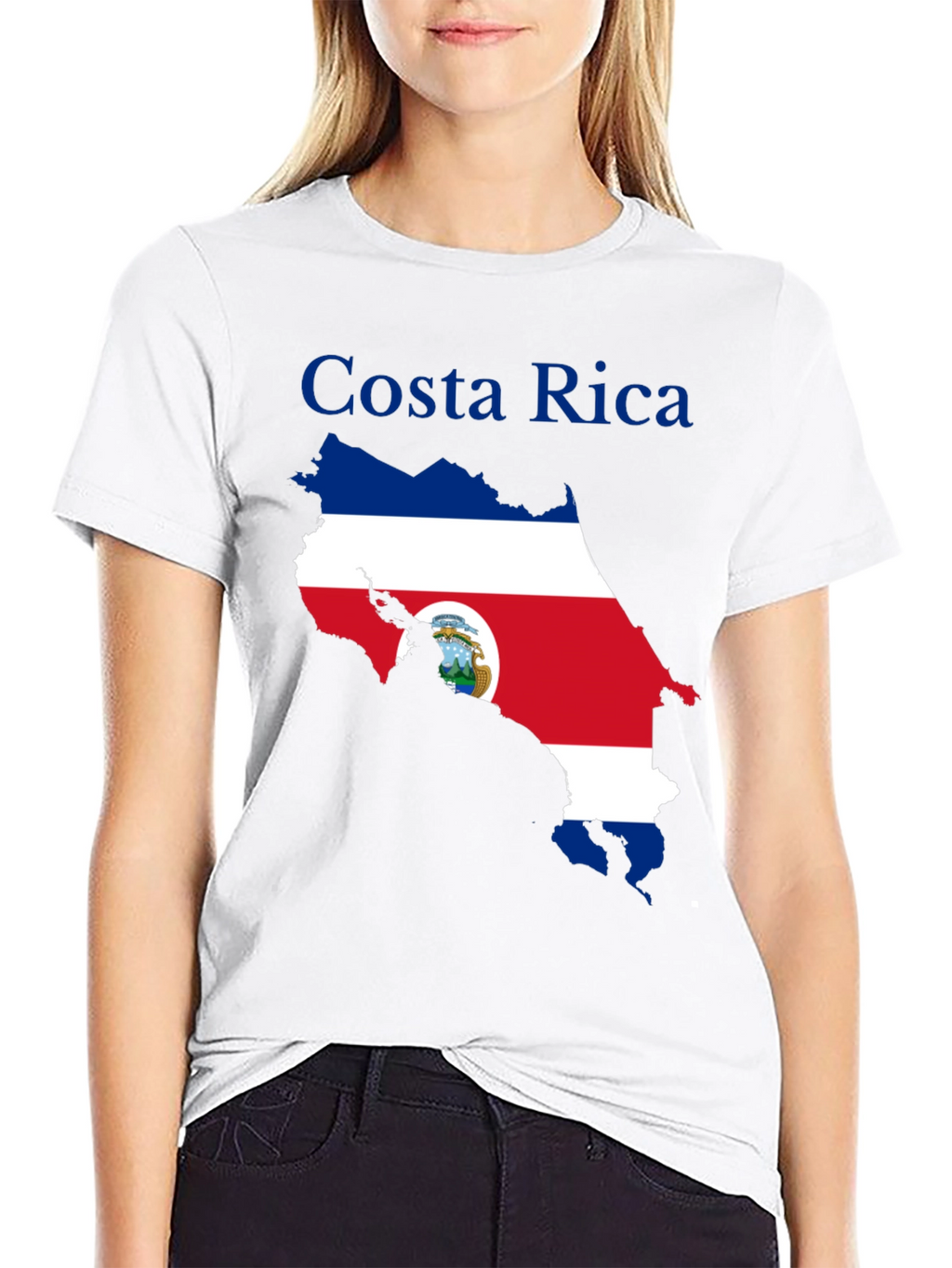Costa Rica Flag Map Black T-Shirt