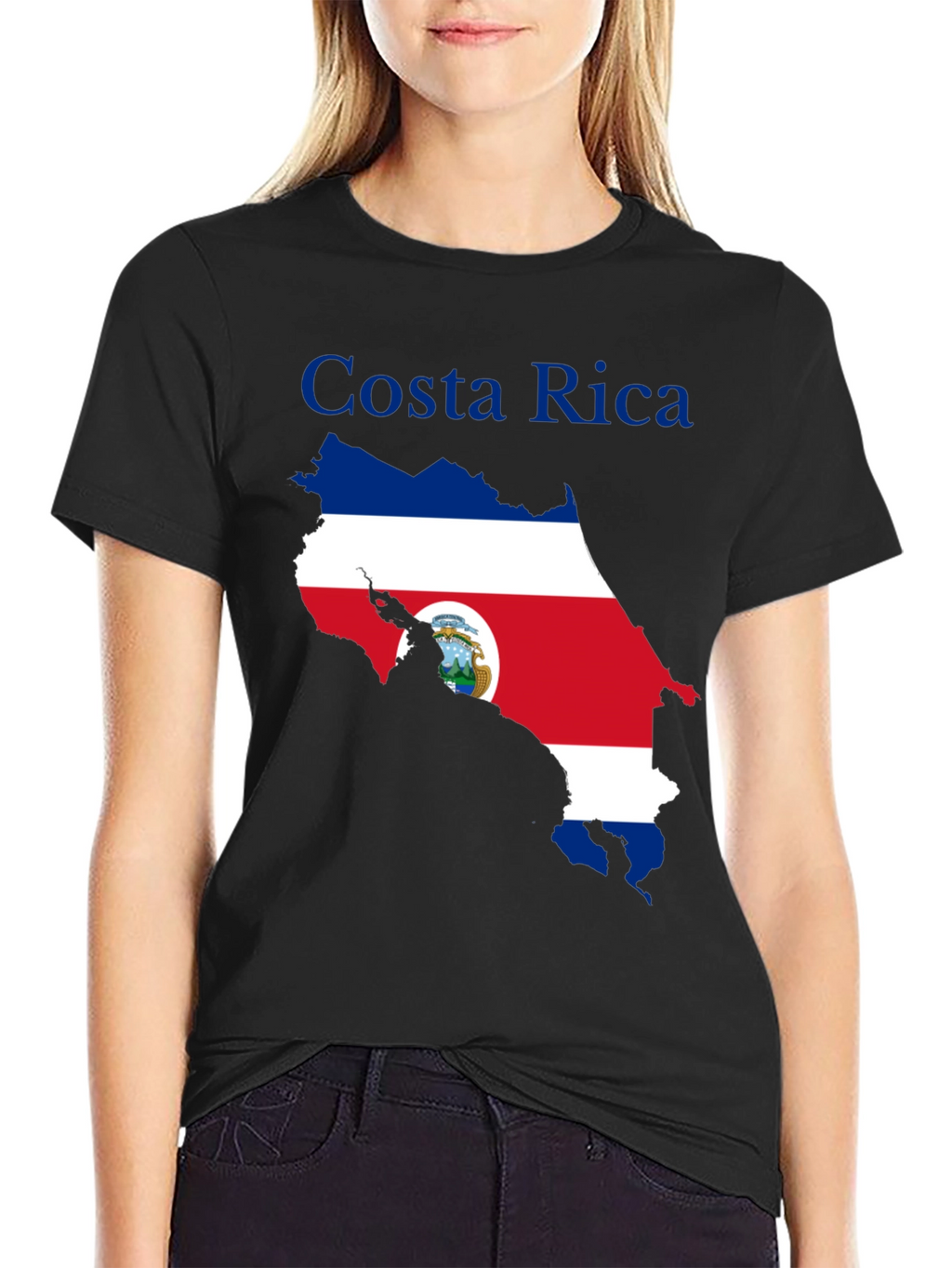 Costa Rica Flag Map Black T-Shirt