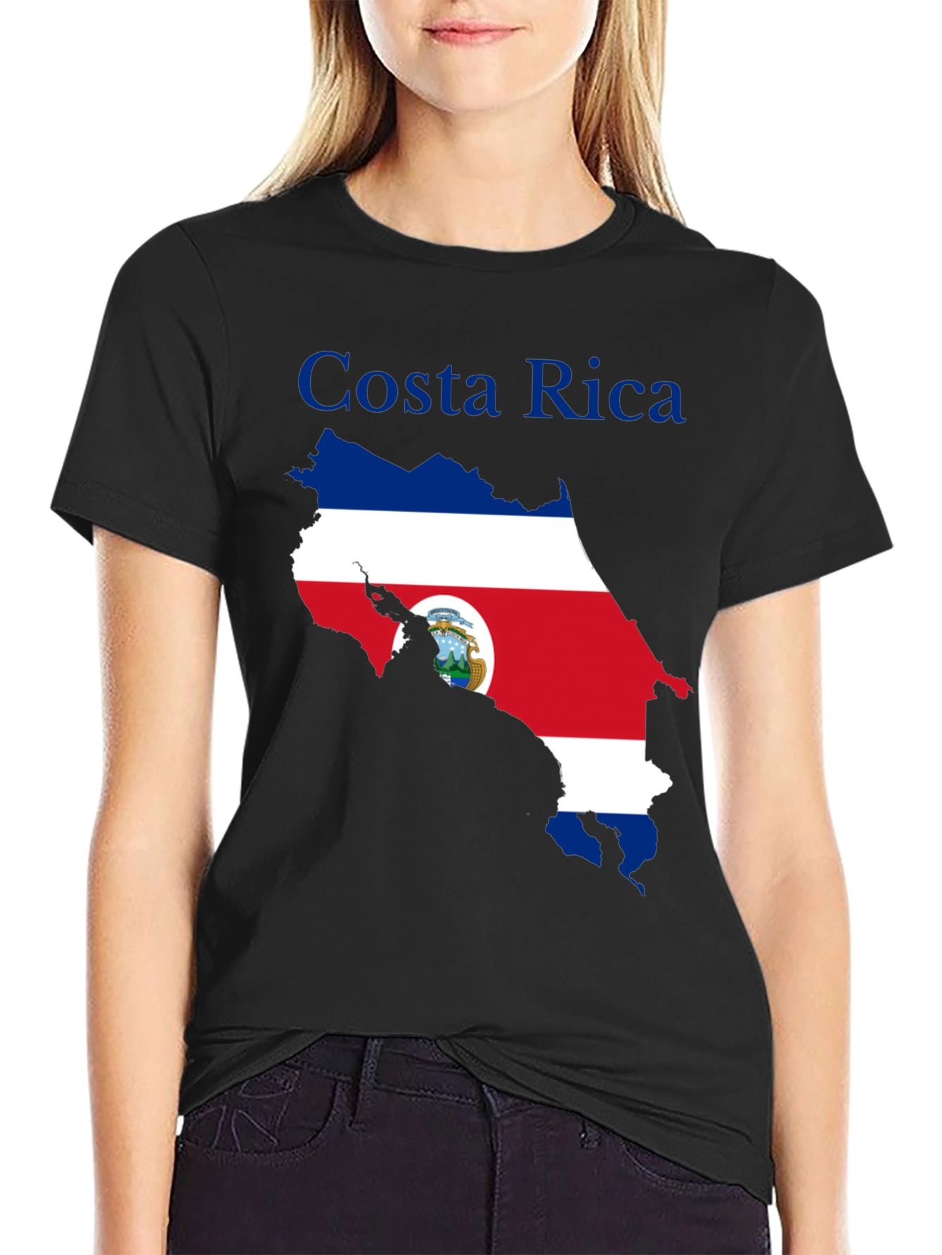 Costa Rica Flag Map Black T-Shirt