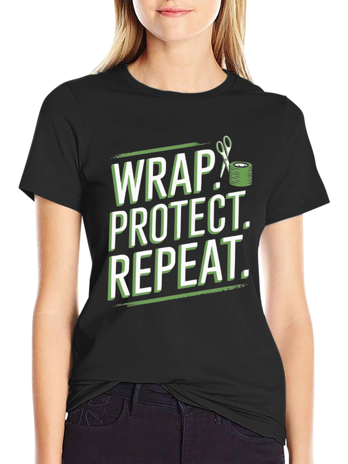 Wrap Protect Repeat Graphic Tee - Black Cotton T-Shirt