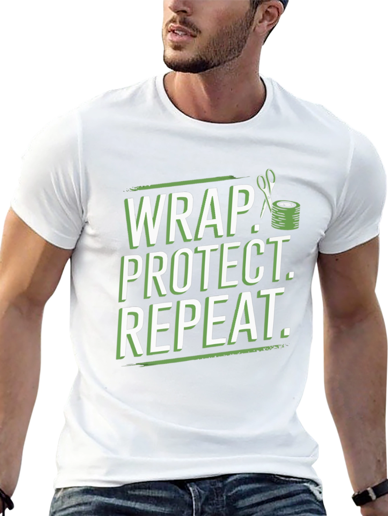 Wrap Protect Repeat Graphic Tee - Black Cotton T-Shirt