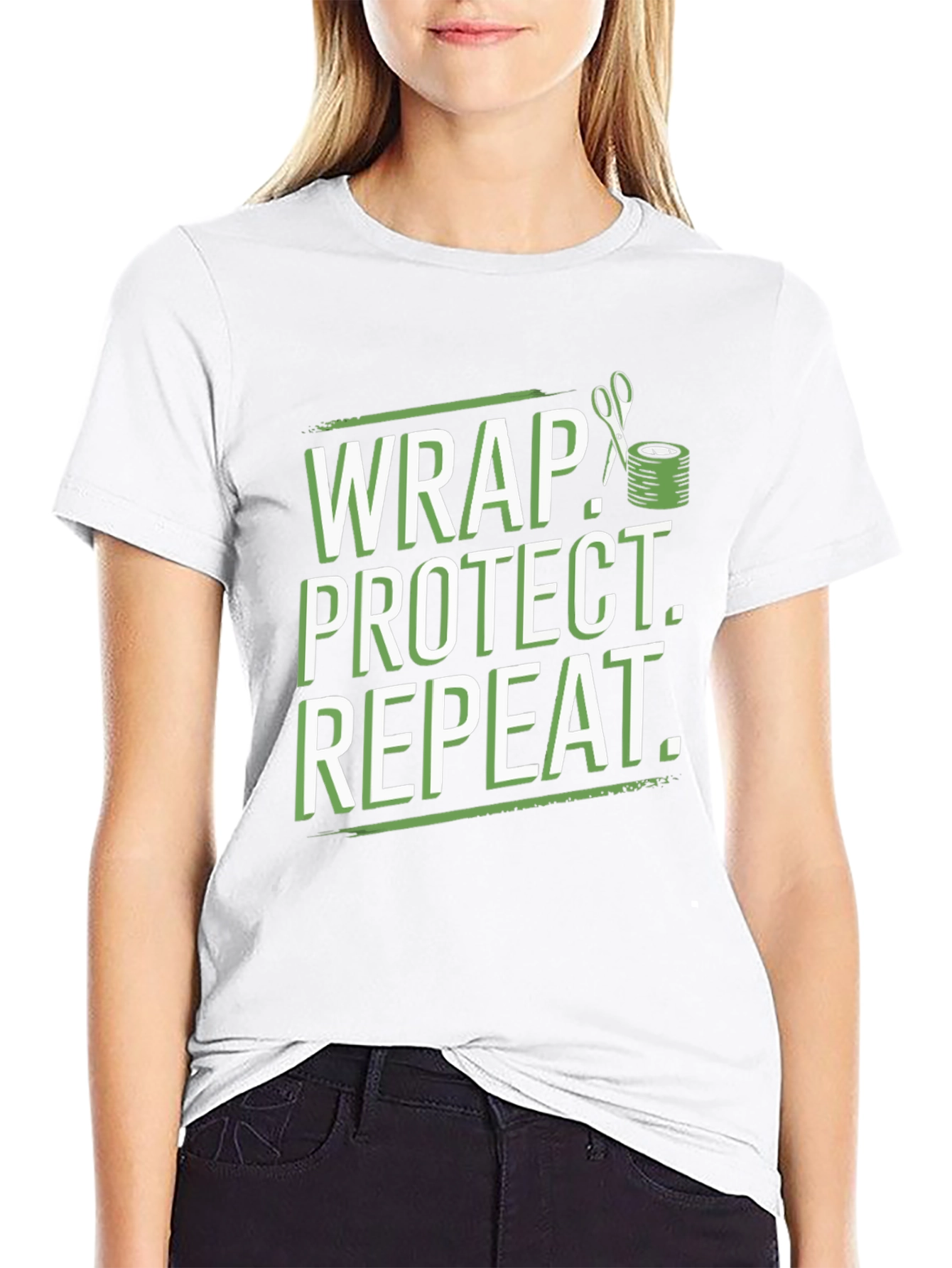Wrap Protect Repeat Graphic Tee - Black Cotton T-Shirt
