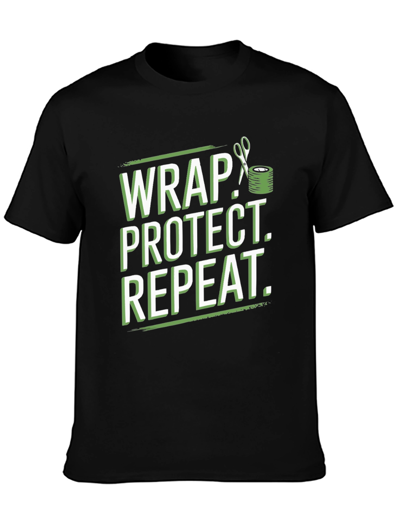 Wrap Protect Repeat Graphic Tee - Black Cotton T-Shirt