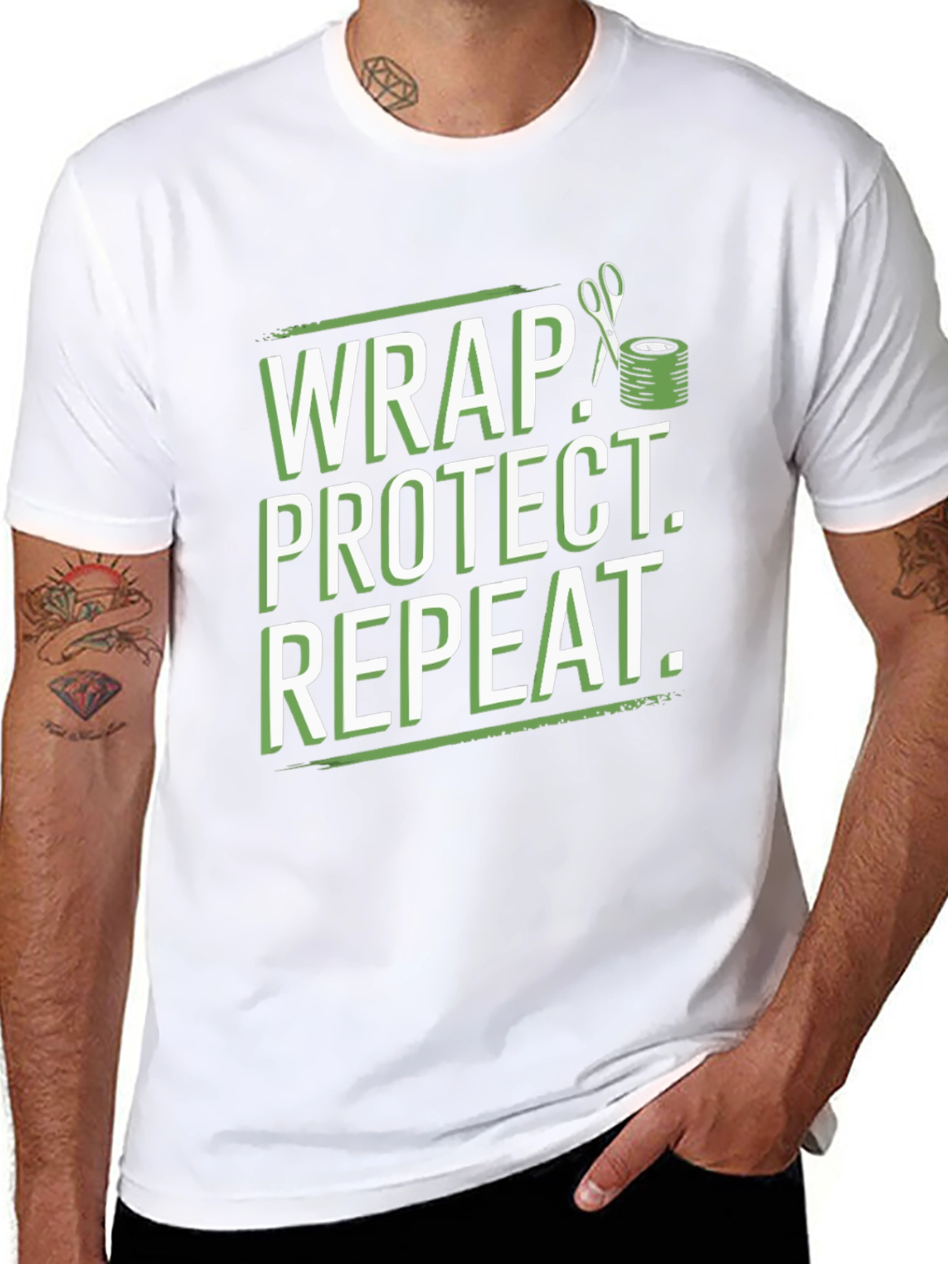 Wrap Protect Repeat Graphic Tee - Black Cotton T-Shirt