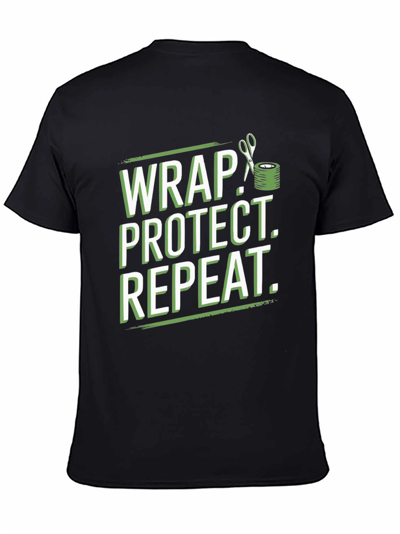 Wrap Protect Repeat Graphic Tee - Black Cotton T-Shirt