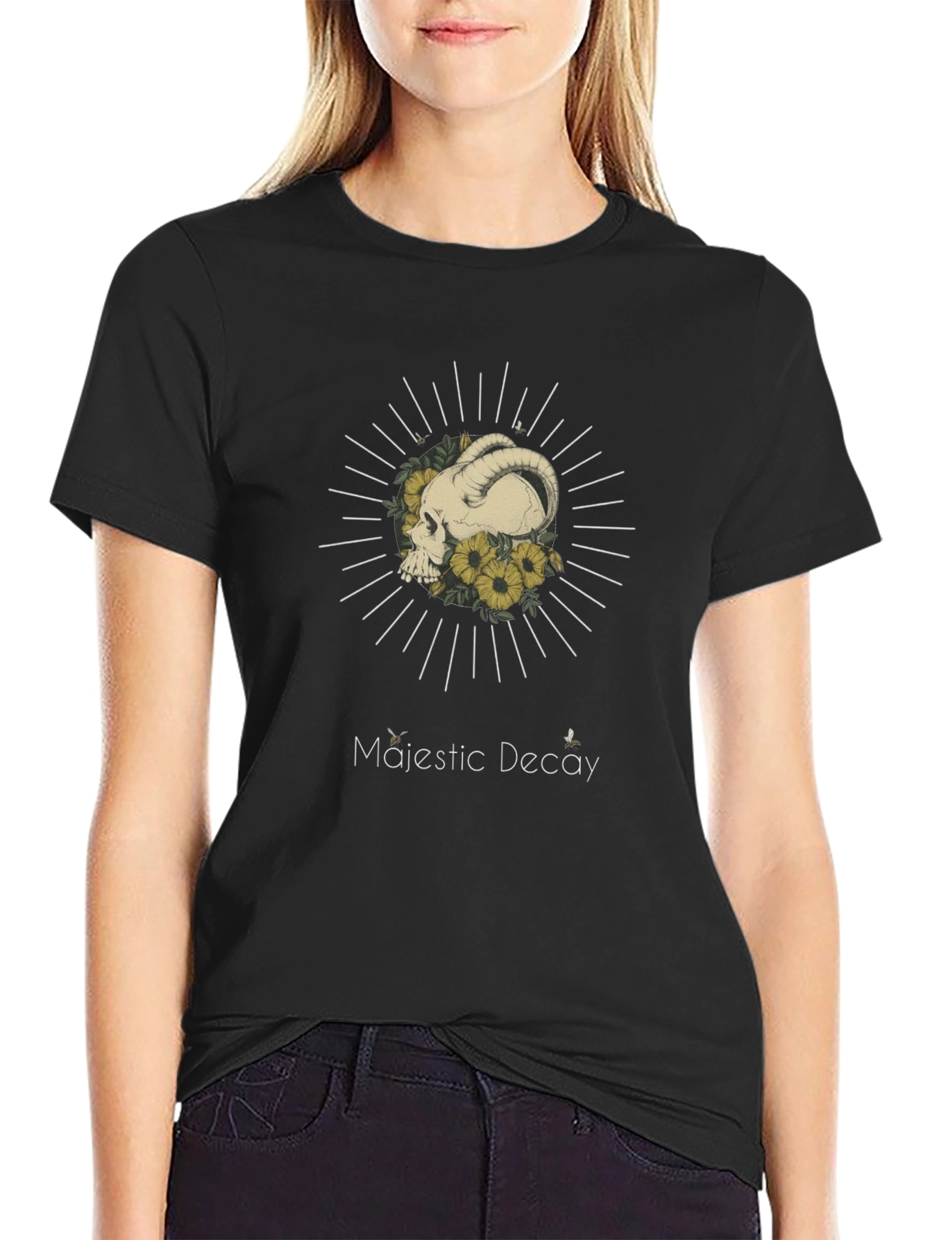 Majestic Decay Graphic Tee - Ram Skull & Sunflowers