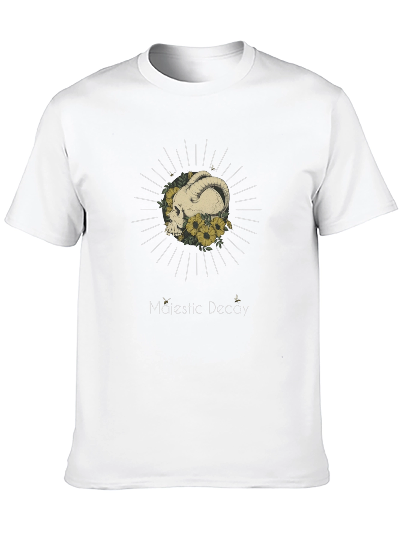 Majestic Decay Graphic Tee - Ram Skull & Sunflowers