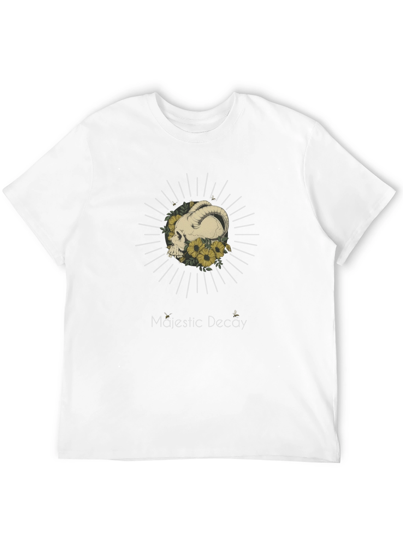 Majestic Decay Graphic Tee - Ram Skull & Sunflowers