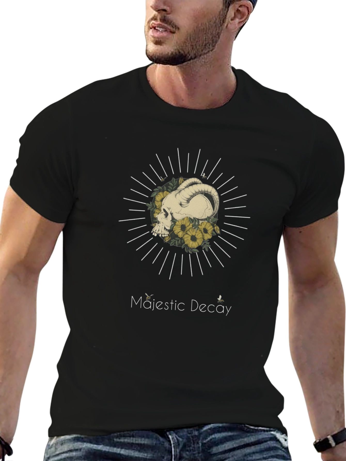 Majestic Decay Graphic Tee - Ram Skull & Sunflowers