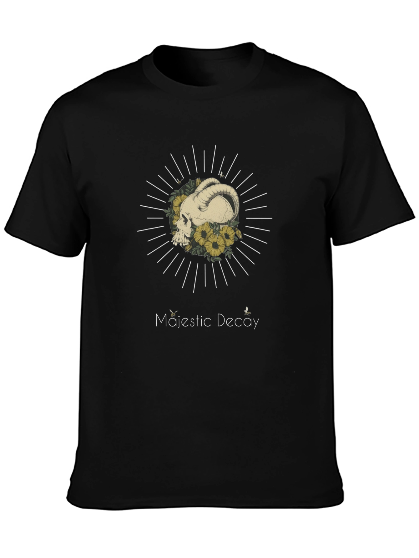 Majestic Decay Graphic Tee - Ram Skull & Sunflowers