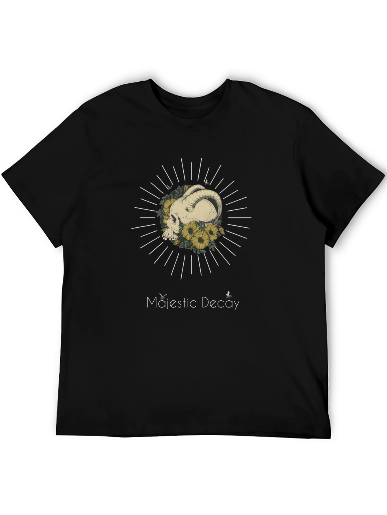 Majestic Decay Graphic Tee - Ram Skull & Sunflowers