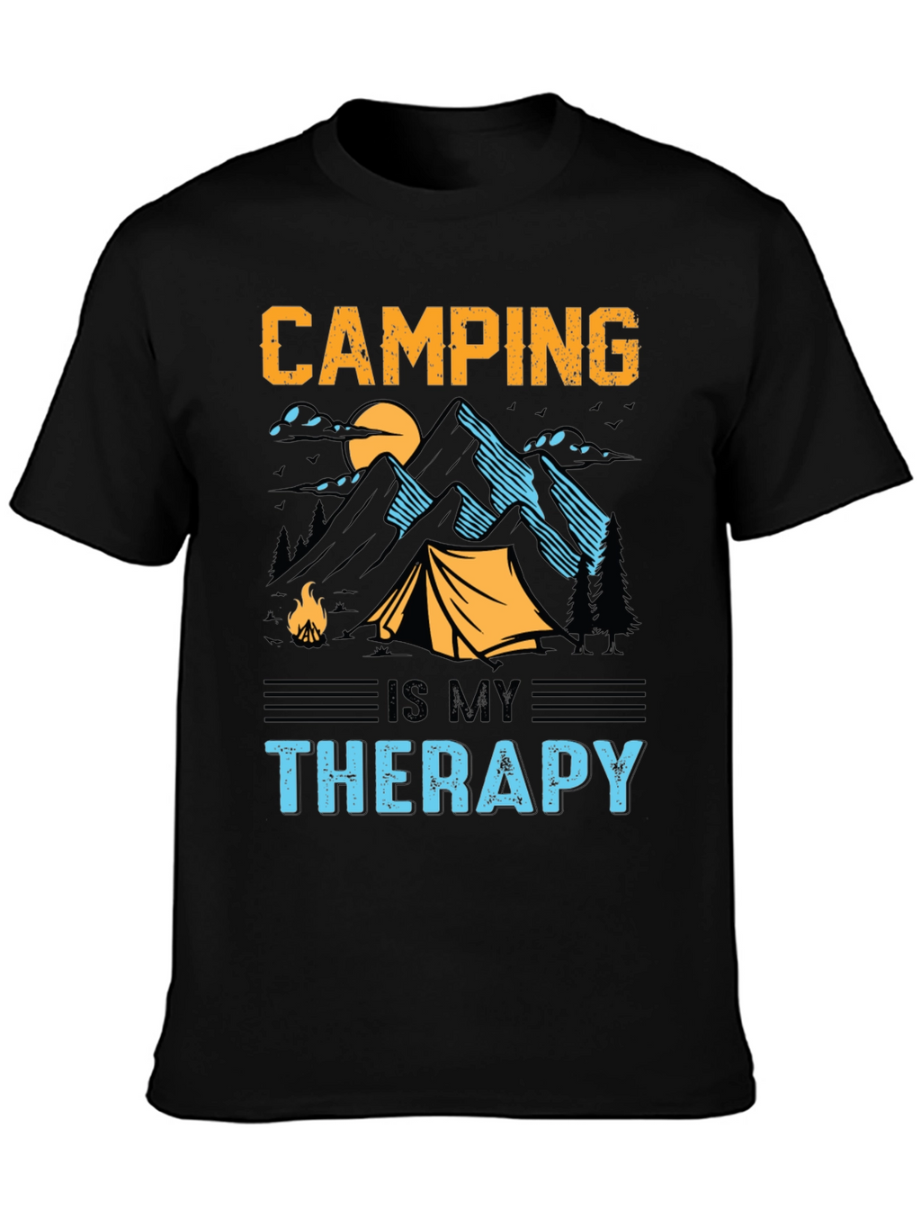 Camping is My Therapy Black Graphic T-Shirt