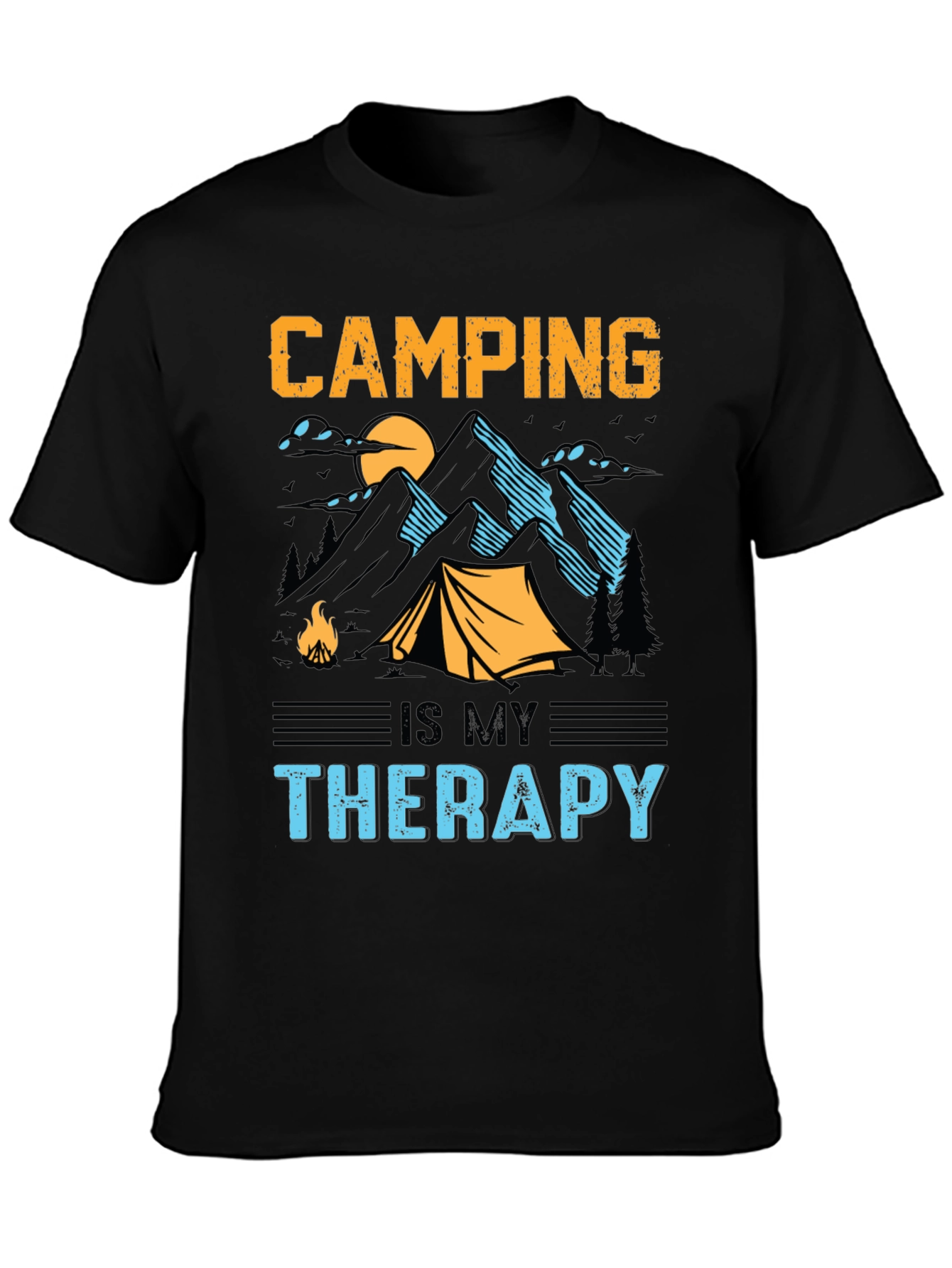 Camping is My Therapy Black Graphic T-Shirt