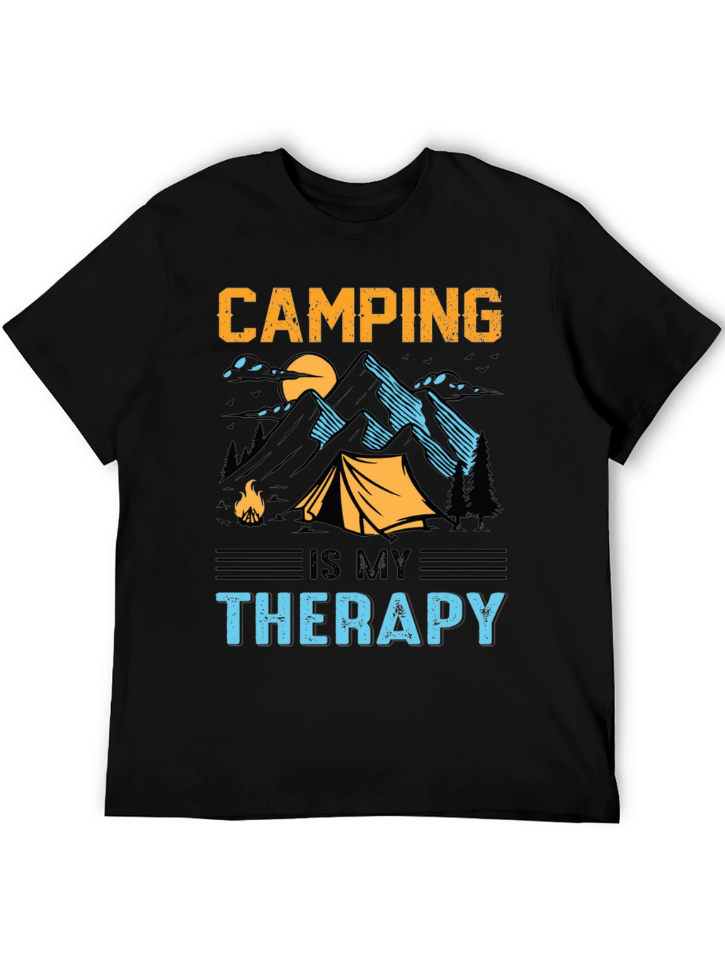 Camping is My Therapy Black Graphic T-Shirt