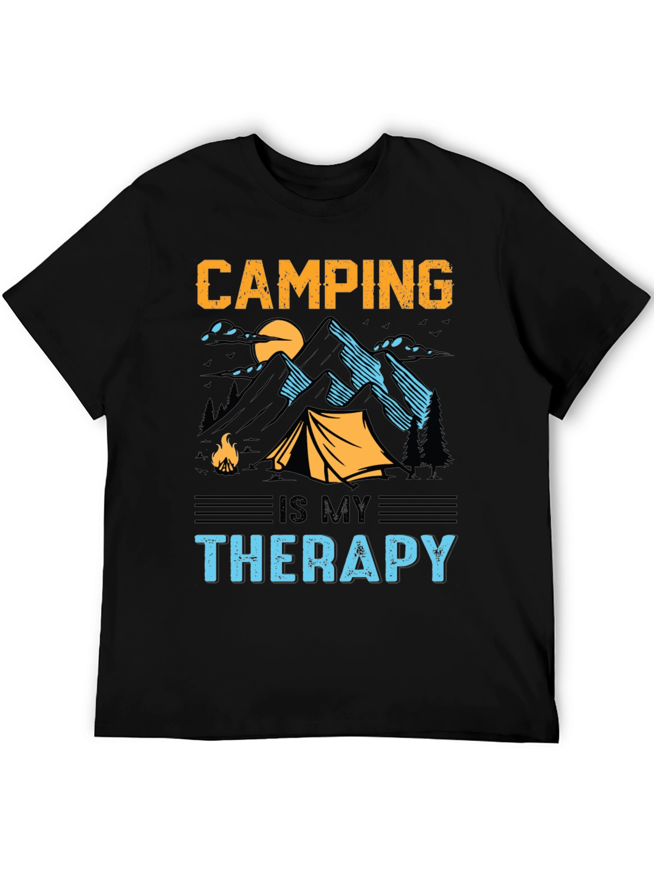 Camping is My Therapy Black Graphic T-Shirt