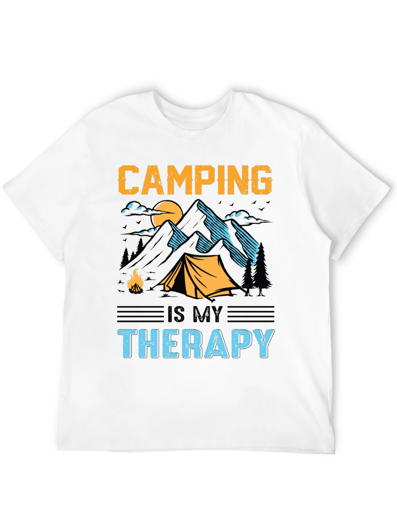 Camping is My Therapy Black Graphic T-Shirt