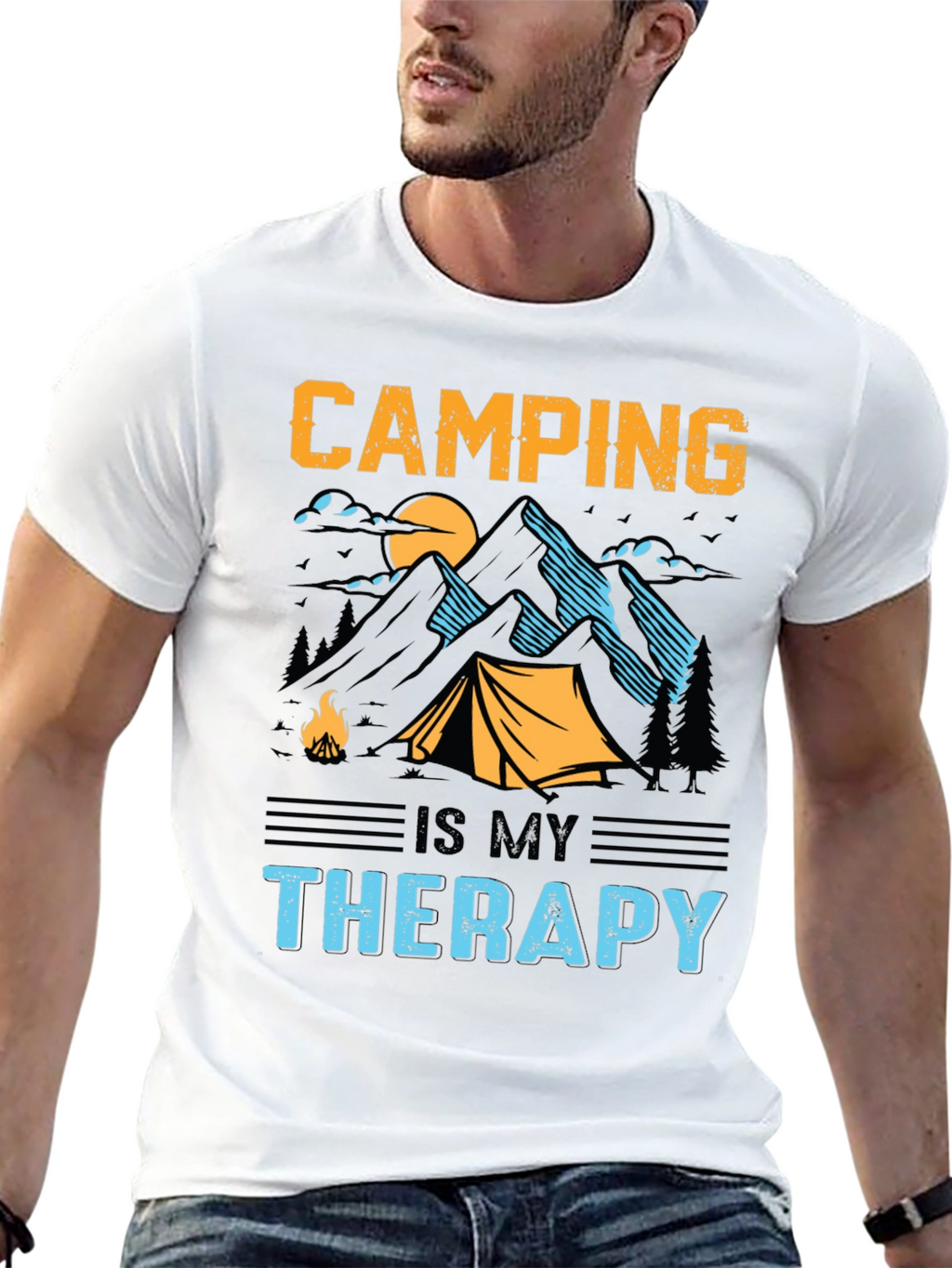 Camping is My Therapy Black Graphic T-Shirt