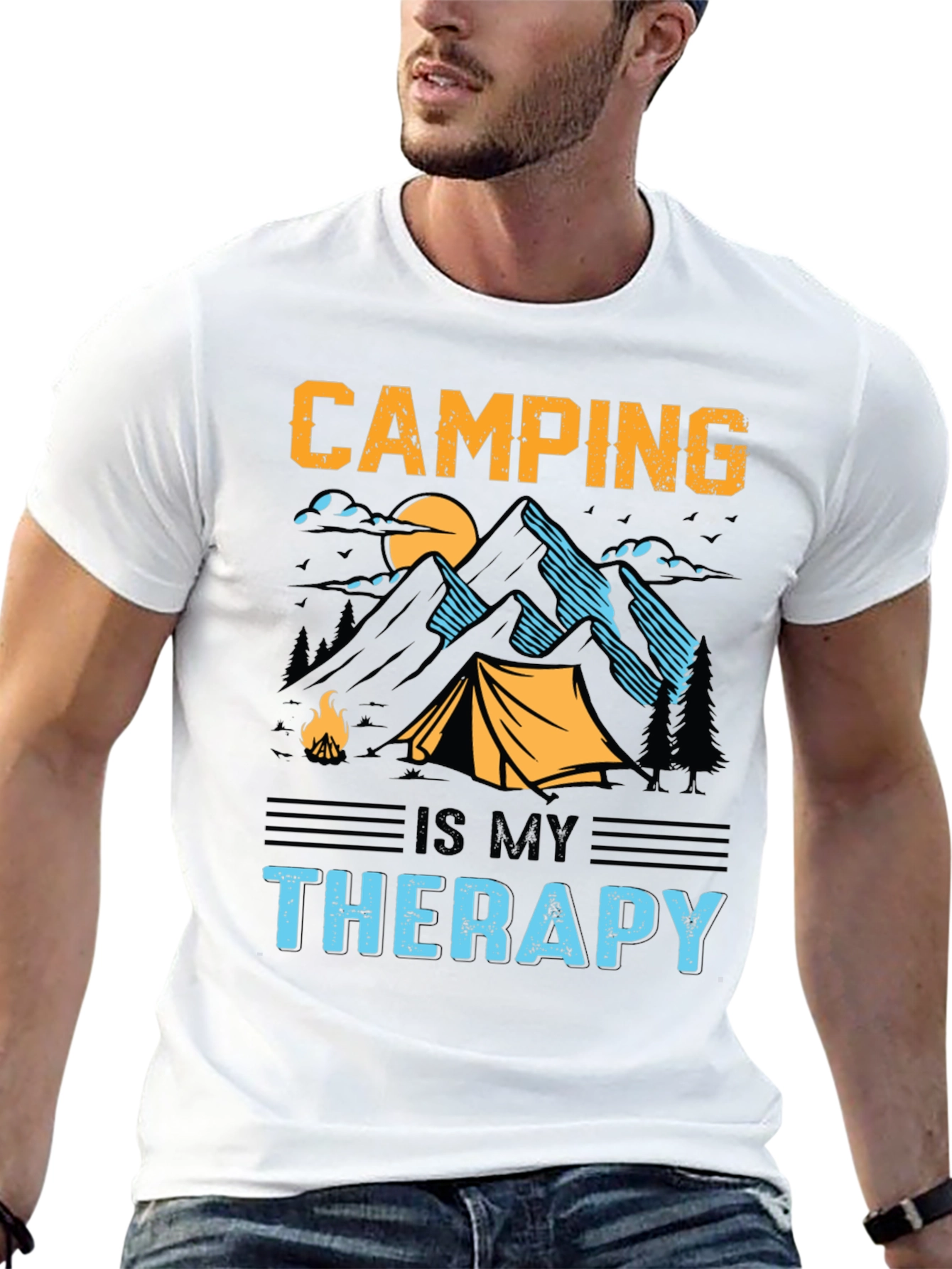 Camping is My Therapy Black Graphic T-Shirt