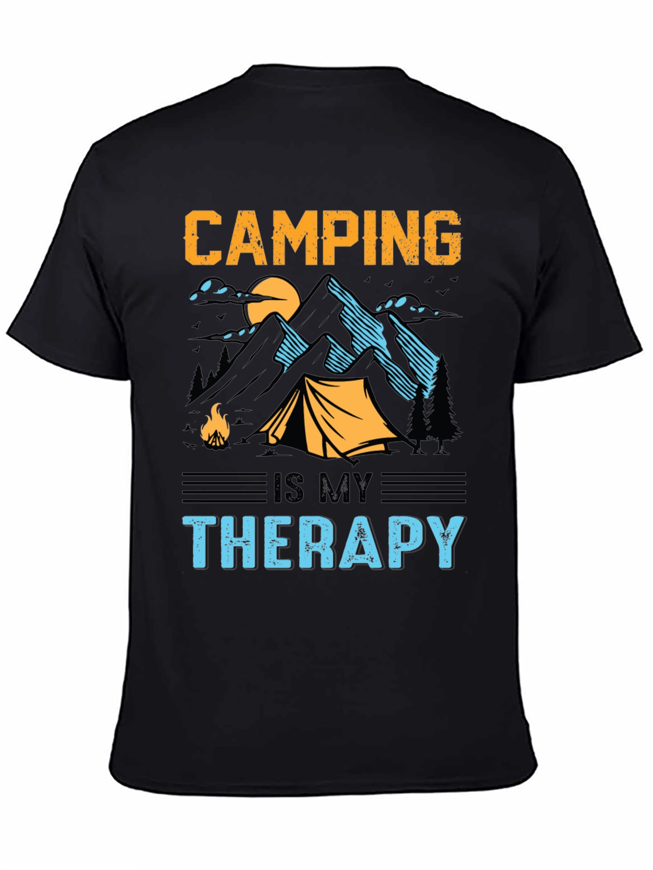 Camping is My Therapy Black Graphic T-Shirt