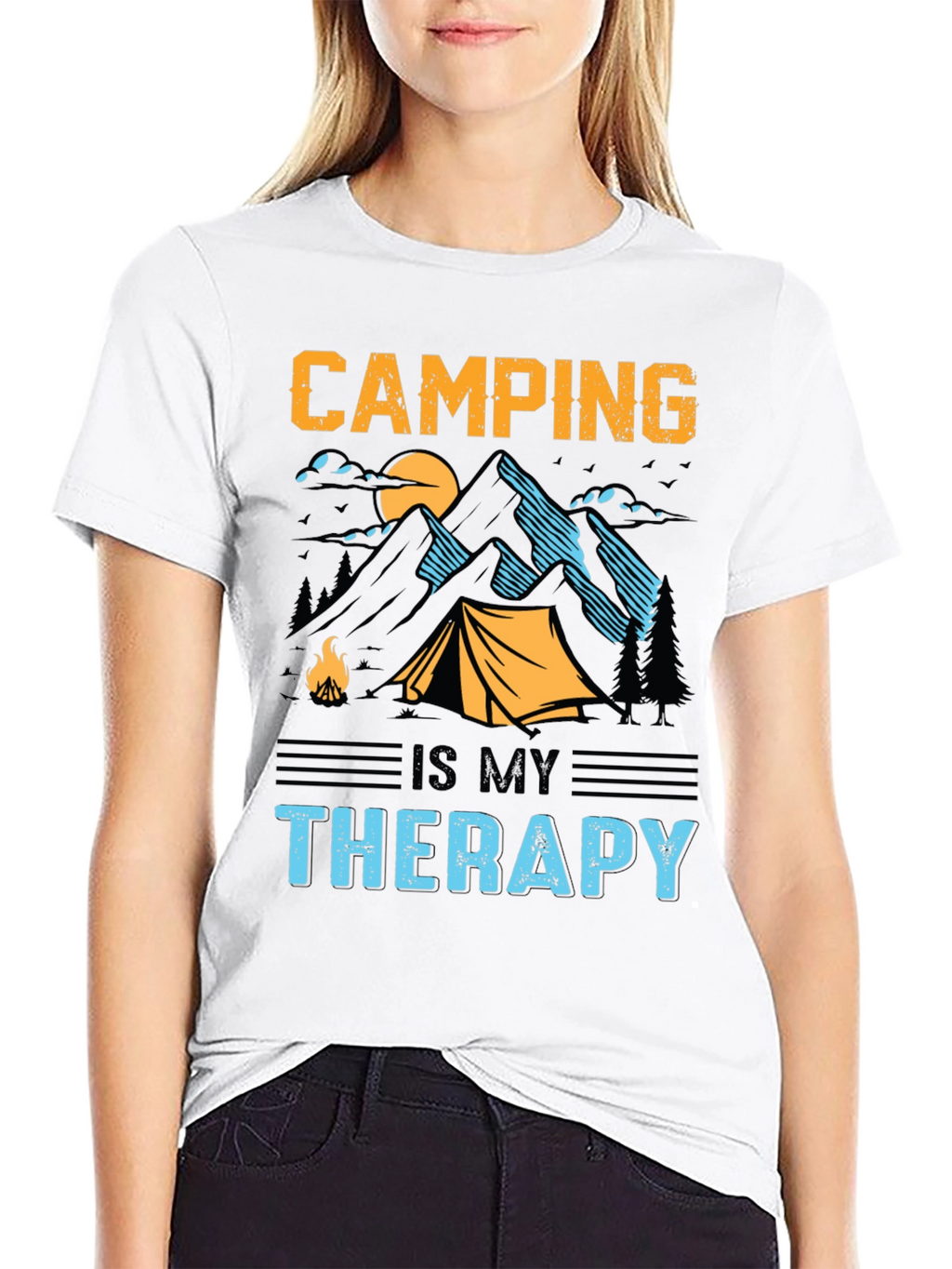 Camping is My Therapy Black Graphic T-Shirt