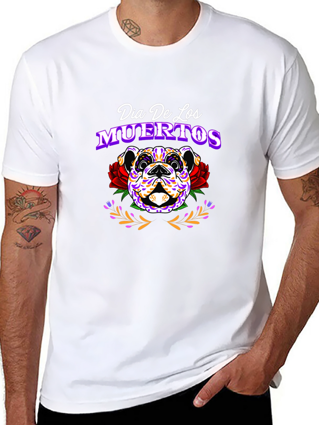 Dia De Los Muertos Bulldog Graphic T-Shirt