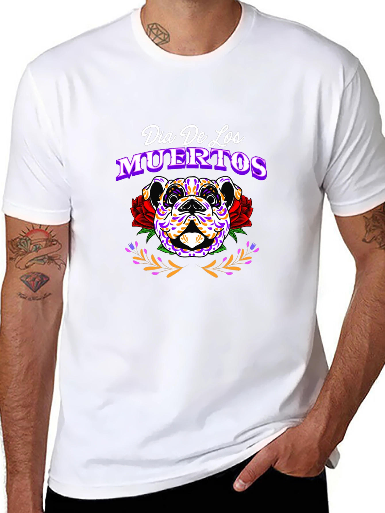 Dia De Los Muertos Bulldog Graphic T-Shirt