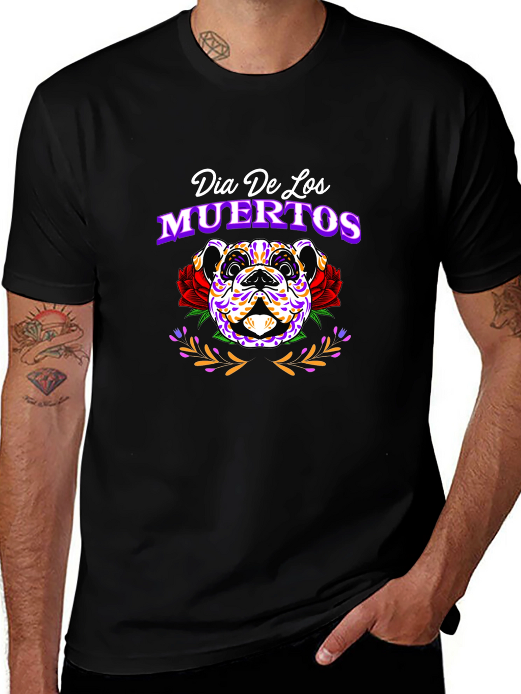 Dia De Los Muertos Bulldog Graphic T-Shirt