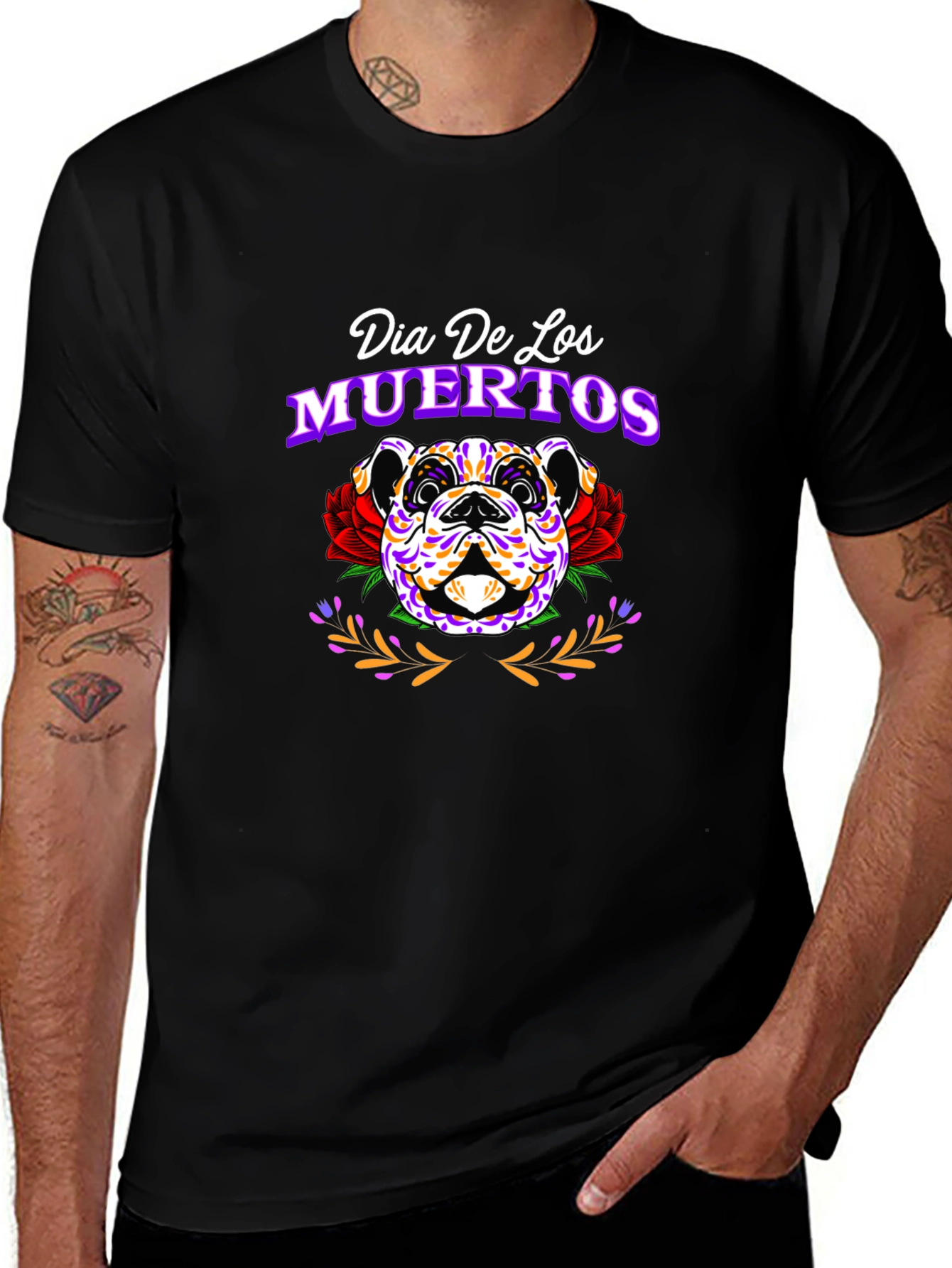 Dia De Los Muertos Bulldog Graphic T-Shirt